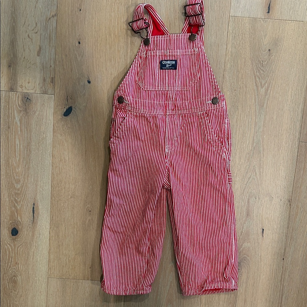 OshKosh B'gosh Red and White Striped Kids Overalls